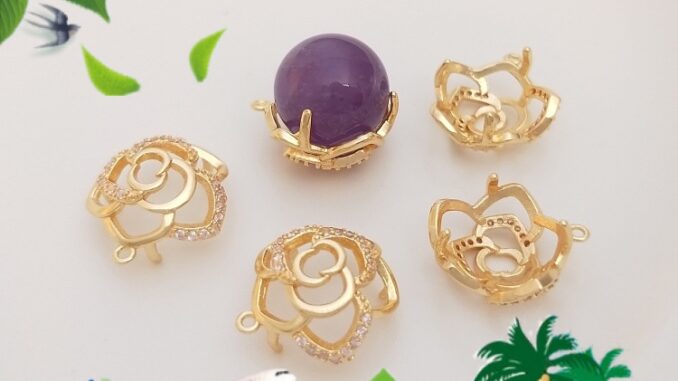 ❤️เครื่องประดับ DIY❤️จี้คริสตัล ไข่มุก ชุบทอง 14k รูปดอกกุหลาบ ฝังเพทาย ทรงกลม แฮนด์เมด DIY[ฝาลูกปัด/สร้อยข้อมือ/สร้อยคอ/ต่างหู/กําไลข้อมือ]