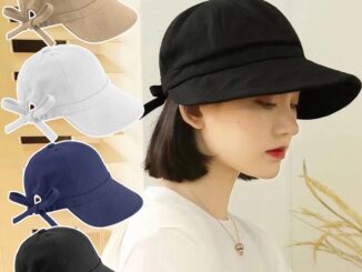หมวกบักเก็ต กันแดด แบบนิ่ม สามารถปรับได้ สีดํา เหมาะกับเดินชายหาดกลางแจ้ง สไตล์ชาวประมง สําหรับผู้หญิง