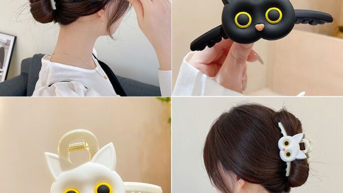 กิ๊บติดผม ลายการ์ตูนแมวน่ารัก สองด้าน ขนาดใหญ่ เครื่องประดับ แฟชั่นสําหรับผู้หญิง มีสีดํา และสีขาว