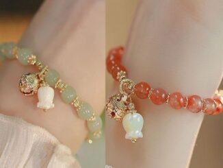 ผู้หญิง แฟชั่น สีแดง อาเกต กล้วยไม้ สร้อยข้อมือ กระดิ่ง จี้ พวงกุญแจ