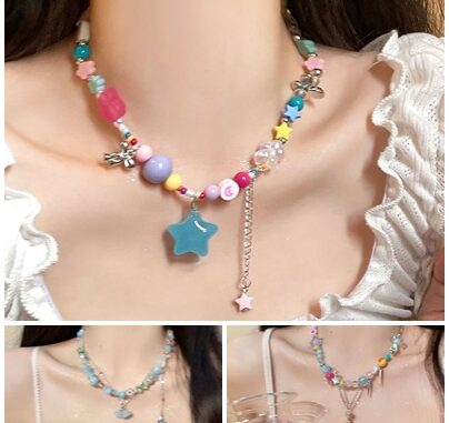 เครื่องประดับ สร้อยคอ รูปดาว สีสันสดใส แบบสร้างสรรค์ แฟชั่นสําหรับเด็กผู้หญิง