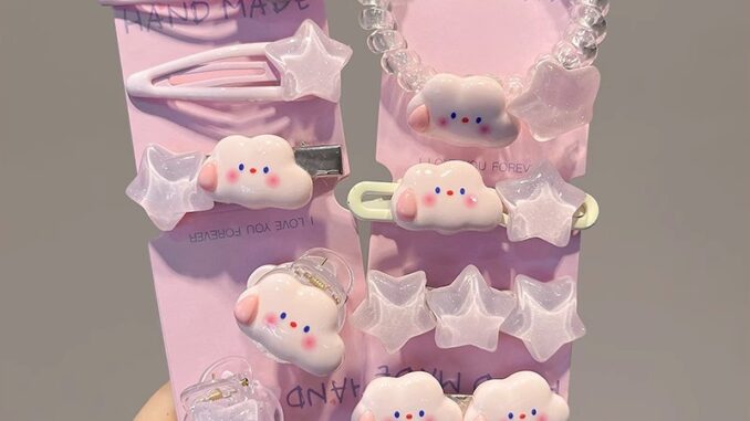 1/6/9 ชิ้น สีชมพู ซีรีส์ น่ารัก เด็กผู้หญิง สีชมพู เมฆ ดาว กิ๊บ หน้าม้า ปากเป็ด คลิป ผ้าโพกศีรษะ อุปกรณ์เสริม