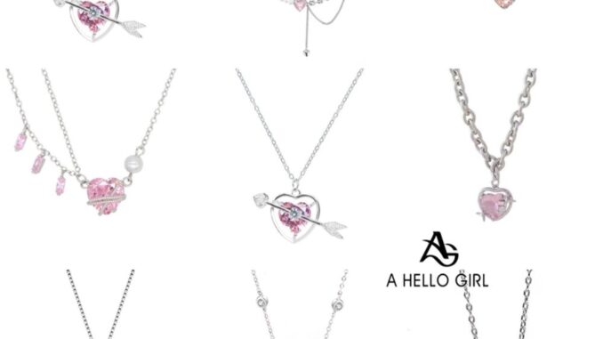 A HELLO GIRL สร้อยคอโซ่ จี้ดอกไม้ ประดับเพทาย สีชมพู สไตล์เกาหลี สําหรับผู้หญิง