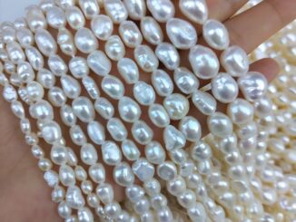 ลูกปัดไข่มุกธรรมชาติ สีขาว สําหรับทําเครื่องประดับ สร้อยคอ สร้อยข้อมือ DIY (4-10 มม.)