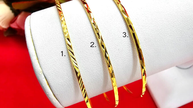 กำไลข้อมือทองตัดลาย เส้นผ่านศูนย์กลาง 6 ซม. กำไลทอง ใส่ได้ทุกโอกาส ทองหุ้ม ทองชุบ งานสวยพร้อมส่ง