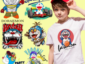 แผ่นรีดติดเสื้อยืด พิมพ์ลายการ์ตูนนักบินอวกาศ โดราเอมอน ของขวัญวันเกิด DIY