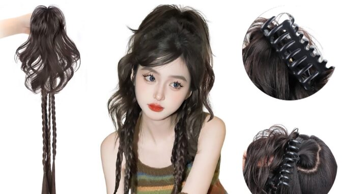 RenKin แฮร์พีชหางม้า วิกหางม้า แบบลอนมาม่า มีผมเปียถัก สไตล์สาวเกาหลี สาวy2k