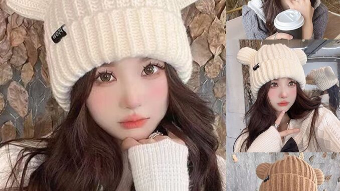 หมวกบีนนี่ ผ้าขนสัตว์ถัก แต่งหูแมว ลายหูหมี และตัวอักษร เข้ากับทุกการแต่งกาย สไตล์สตรีท