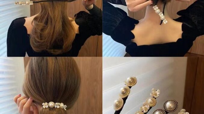 Lovito คลิปหนีบผมผู้หญิง แนวย้อนยุค แต่งดอกไม้ ไข่มุก พลอยเทียม อุปกรณ์จัดแต่งทรงผม สไตล์หรูหรา LFA08499
