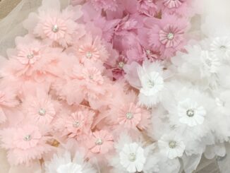 แผ่นแพทช์ ลายดอกไม้ 3D สีขาว สีชมพู กว้าง 8.5 ซม. DIY 5 ชิ้น
