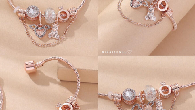 A38 สร้อยข้อมือ BEAUTIFUL ลายหมี  Rose gold  ไม่ลอก ไม่ดำ สายปรับไม่ได้