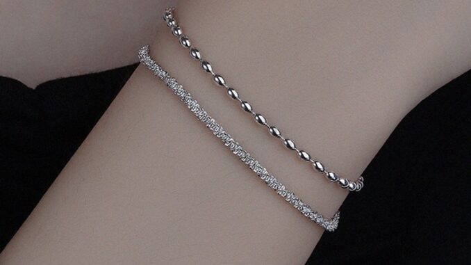 Fancy ใหม่ สร้อยข้อมือเงินแท้ 925 ประดับลูกปัด สองชั้น สวยหรู เรียบง่าย เครื่องประดับแฟชั่น สําหรับผู้หญิง