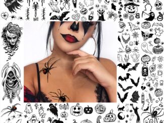 สติกเกอร์รอยสักฮาโลวีนโครงกระดูก Death Scythe Black Bat Tombstone Pumpkin Fake Tattoo กันน้ําได้