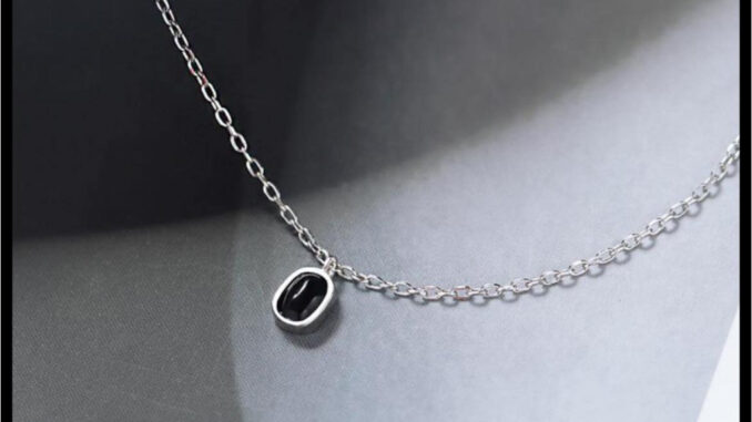 PN057 สร้อยเงินจี้ดำแต่งขอบเงิน งานพรีเมี่ยม (พร้อมแพคเกจครบเซท) ใส่โดนน้ำได้ไม่ลอกไม่ดำ สินค้าพร้อมส่ง