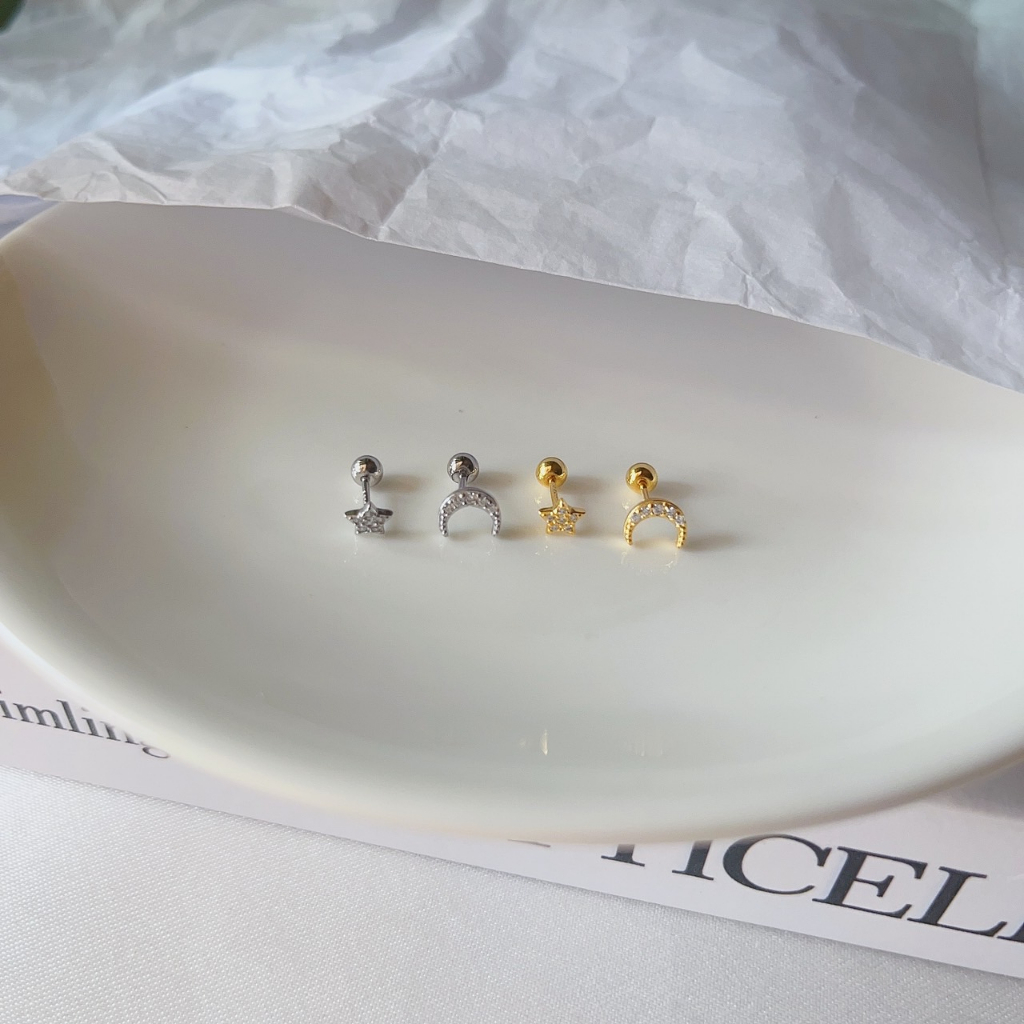 234-littlegirl gifts-Star and Moon Piercing silver s925 (ราคาต่อชิ้น)