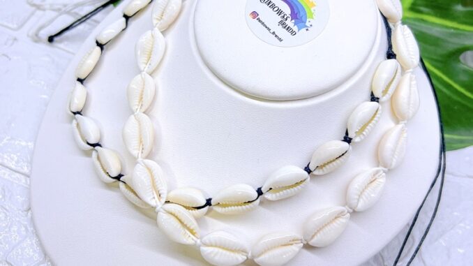 สร้อยห้อยเบี้ย สร้อยเชือกถักหอยเบี้ย ส่งจากไทย งานhandmade