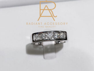 แหวนเงินแท้ แหวนแถว ชุบทองคำขาว ฝังเพชร Moissanite 5 เม็ด