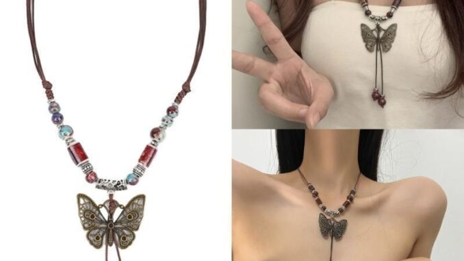Arin สร้อยคอโซ่ จี้ผีเสื้อ ประดับลูกปัดเซรามิก หรูหรา Arin สร้อยคอโซ่ จี้ผีเสื้อ ประดับลูกปัดเซรามิก หรูหรา