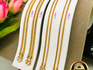 สร้อยสแตนเลสแท้เลเซอร์สีทอง ไม่ลอก ไม่ดำ ลายสี่เสา ขนาด2.0มิล( 1บาท ) 3.0มิล ( 2 บาท) ห้อยพระได้1องค์ ความยาว18-24นิ้ว