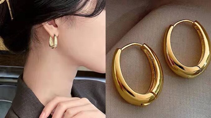 Lovito ต่างหูโลหะ ทรงรี หรูหรา สำหรับผู้หญิง LFA06221 (สีทอง / สีเงิน)