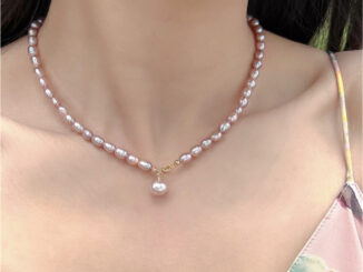 สร้อยคอโซ่มุกน้ําจืด ข้าวสีม่วงธรรมชาติ 5-6 มม. สําหรับผู้หญิง