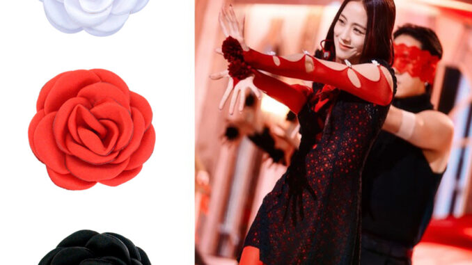 Blackpink แหวนเต้นรํา รูปดอกคามิเลีย สีชมพู 2 ชิ้น