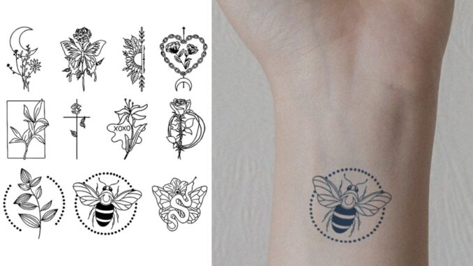 ลายดอกไม้เล็กๆ 11 ดอก สติกเกอร์รอยสักชั่วคราว รอยสักมายากลกันน้ำติดทนนาน รอยสักปลอมยาวนานถึง 15 วัน รอยสักกึ่งถาวร