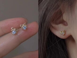 ต่างหูสตั๊ด ประดับโบว์คริสตัล ขนาดเล็ก สีทอง เครื่องประดับ สไตล์เกาหลี ของขวัญสําหรับผู้หญิง