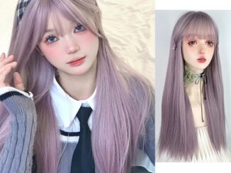 วิกผมยาวตรง พร้อมหน้าม้า วิกผมสังเคราะห์ธรรมชาติ โลลิต้า สีม่วงเผือก คอสเพลย์ วิกผม สําหรับผู้หญิง ผู้ชาย ปาร์ตี้