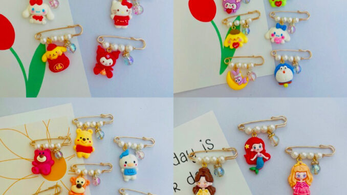 พร้อมส่ง เข็มกลัด เข็มกลัดแฟชั่น ขนาด3.8 เข็มกลัดคนท้องห้อยจี้เรซิ่นการ์ตูน