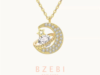 BZEBI สร้อยคอแฟชั่น ผู้หญิง เพชร สแตนเลส ทองคำ necklace 18K ดวงจันทร์ ดาวเคราะห์น้อย จี้กาแล็กซี่ เครื่องประดับ 18k ทอง ไม่ลอกไม่ดํา 1099n