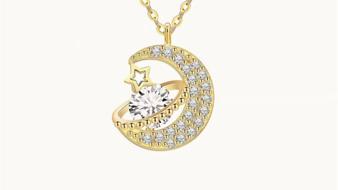 BZEBI สร้อยคอแฟชั่น ผู้หญิง เพชร สแตนเลส ทองคำ necklace 18K ดวงจันทร์ ดาวเคราะห์น้อย จี้กาแล็กซี่ เครื่องประดับ 18k ทอง ไม่ลอกไม่ดํา 1099n