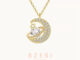 BZEBI สร้อยคอแฟชั่น ผู้หญิง เพชร สแตนเลส ทองคำ necklace 18K ดวงจันทร์ ดาวเคราะห์น้อย จี้กาแล็กซี่ เครื่องประดับ 18k ทอง ไม่ลอกไม่ดํา 1099n
