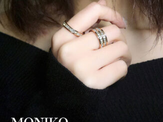 MONIKO แหวนเพชรไทเทเนียมเหล็กและแถวคู่ 24K สีโรสโกลด เข้ากับทุกการแต่งกาย สําหรับผู้หญิง