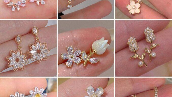 Kroean ต่างหูเข็มเงิน 925 ประดับคริสตัล พลอยเทียม รูปดอกไม้ เครื่องประดับสตรี ของขวัญ