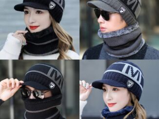 รุ่น UP95 set 2 ชิ้น  หมวก ผ้าไหมพรม + ปลอกคอ ผู้ชาย ผู้หญิง  บุขน ด้านใน กันหนาว