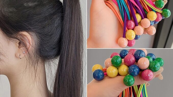 ยางรัดผม แบบยืดหยุ่น ประดับลูกปัด สีแคนดี้ แบบเรียบ ไร้รอยต่อ สําหรับเด็กผู้หญิง
