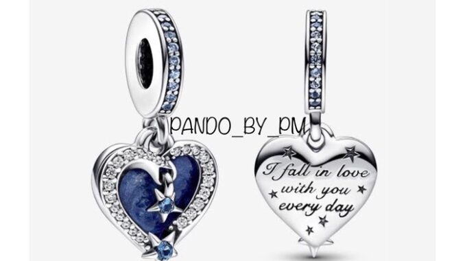 (พร้อมส่ง) Silver  Pandora Charm Star Heart ติ้งน้ำเงินหัวใจดาว ชาร์มPandora ของเเท้100%