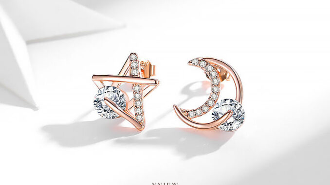 ต่างหู s925 earrings รุ่น ดวงจันทร์กับดวงดาว สี Rose Gold ผู้หญิง ต่างหูแฟชั่น ของขวัญ เครื่องประดับ minimal