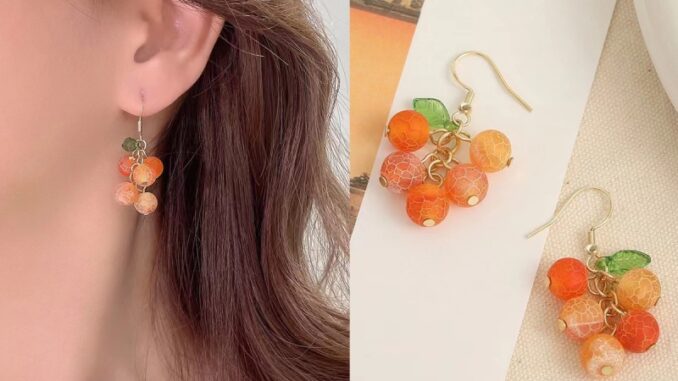 สไตล์ญี่ปุ่น สาวหวาน ไม่ซ้ําใคร ผลไม้สด เชอร์รี่ บนต่างหู น่ารัก สีส้ม ต่างหู เจาะหู สําหรับเด็กหญิง