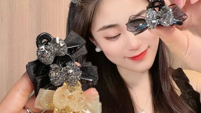 กิ๊บติดผม ผ้าตาข่าย ประดับเพชร สองด้าน หรูหรา เป็นที่นิยม สไตล์เกาหลีวินเทจ สําหรับผู้หญิง