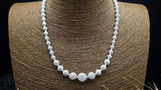 (JindaJewelry)สร้อยคอเงินแท้92.5%ลายบอลฉลุไล่ไซส์ (JindaJewelry)สร้อยคอเงินแท้92.5%ลายบอลฉลุไล่ไซส์
