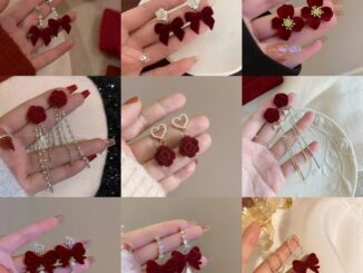 ต่างหู ผ้ากํามะหยี่ ประดับโบว์ สีแดง แฟชั่นฤดูใบไม้ร่วง สําหรับเด็กผู้หญิง