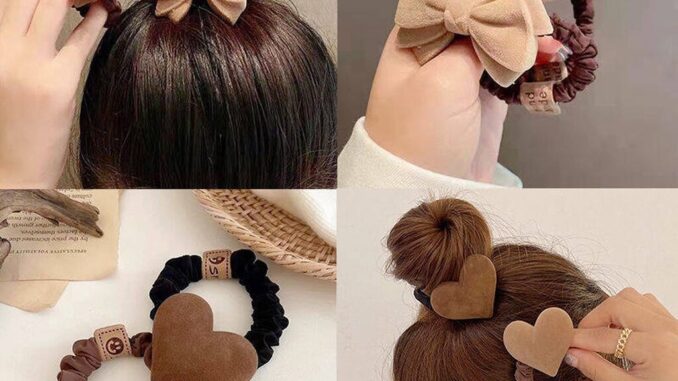 MYPINK  ยางรัดผม สีน้ำตาล โบว์ หัวใจ สีสุภาพ ไม่กินผม