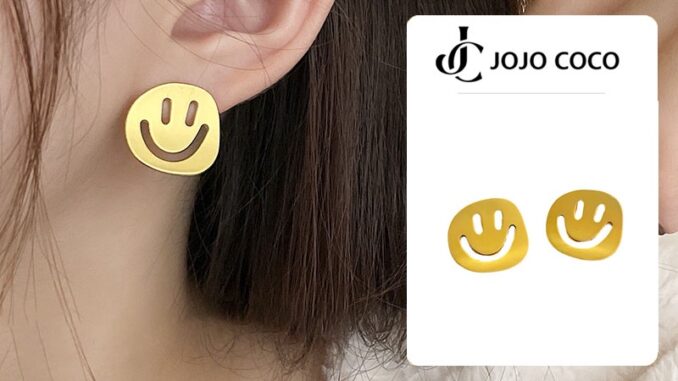 Jojo COCO ต่างหูเงิน 925 จี้รูปหัวใจ หน้ายิ้ม โลหะ กลวง เรียบง่าย ไฮเอนด์