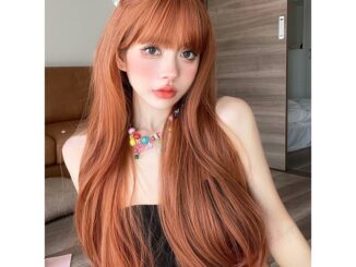 วิกผมยาวตรง สีส้ม พร้อมหน้าม้า วิกผมสังเคราะห์ คอสเพลย์ นุ่ม ยาว สําหรับผู้หญิง ปาร์ตี้ ธรรมชาติ วิกผมทนความร้อน