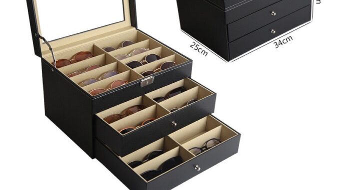 *พร้อมส่ง*กล่องใส่แว่นตา 18 ช่อง 3ชั้น กล่องแว่นตา กล่องเก็บแว่นตา ที่ใส่แว่นตา(PUหนังสีดำ) ชั้นวางแว่นตา 18 ช่อง