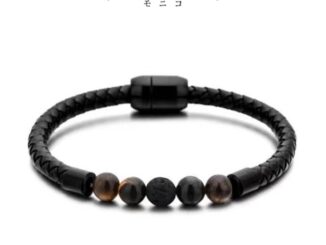 Moniko การออกแบบดั้งเดิม สร้อยข้อมือไทเกอร์อายเชือกสีดำ กำไลแฟชั่นผู้หญิงผู้ชาย