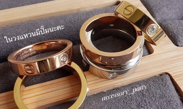 แหวนLove รุ่นCa01 สลักลายน็อตสลับเพชรCZ รุ่นหน้าแหวน 4mm. ค่ะ✨