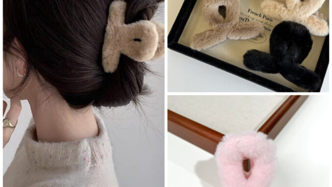 ใหม่ กิ๊บติดผม รูปปลาฉลาม ติดช้อน ขนฟู ให้ความอบอุ่น สีแคนดี้ สไตล์มินิมอล